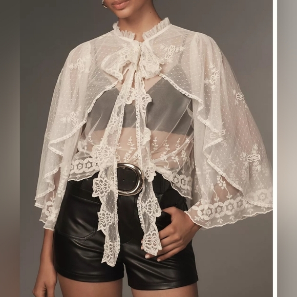 Forever That Girl Women's Sheer Lace Capelet Ivory White - Picture 1 of 9